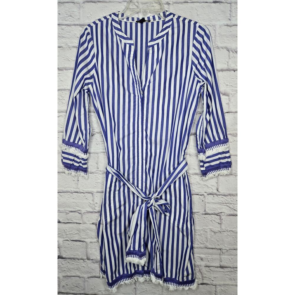 J. CREW Striped Tunic shirt Dress Belted blue white Cotton Poplin beach summer 0 - Picture 3 of 10